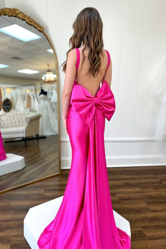 Mermaid Satin Hot Pink Long Prom Dress