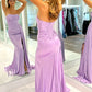 Sexy Lilac Satin Prom Dress With Slit