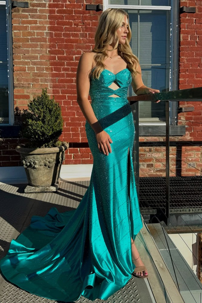 Mermaid Sweetheart Green Satin Prom Dress