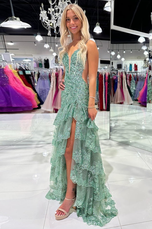 Sexy Mint Ruffles Prom Dress