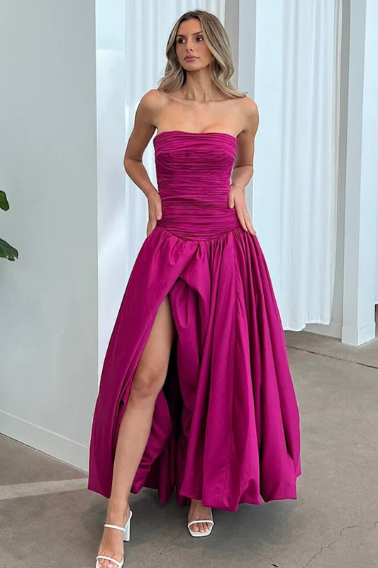 A line Magenta Long Prom Dress