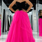 Cute Off-shoulder Pink and Black Prom Dress