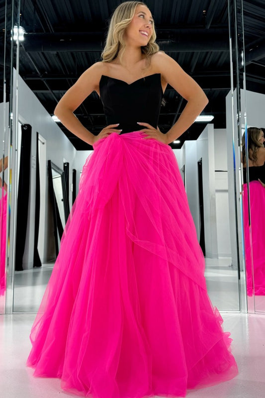 Cute Off-shoulder Pink and Black Prom Dress