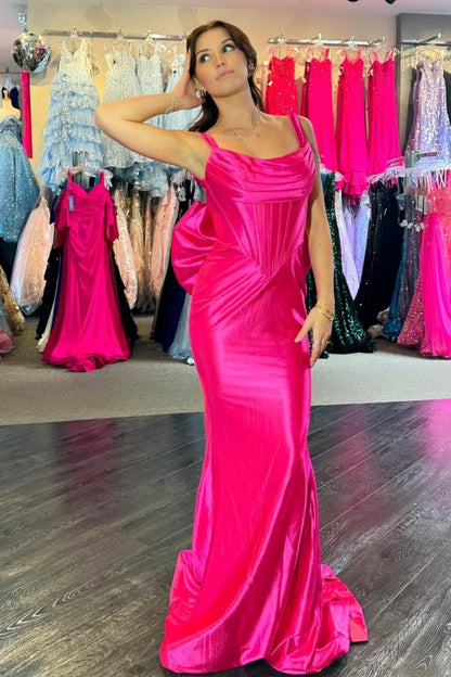 Cute Hot Pink Satin Prom Dress