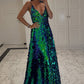 Sexy A line Green Glitter Sequins Prom Dress