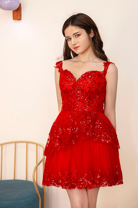 A-line Red Sweetheart Homecoming Dress