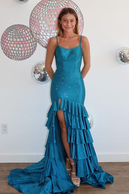 Sexy Sweep Train Royal Blue Prom Dress