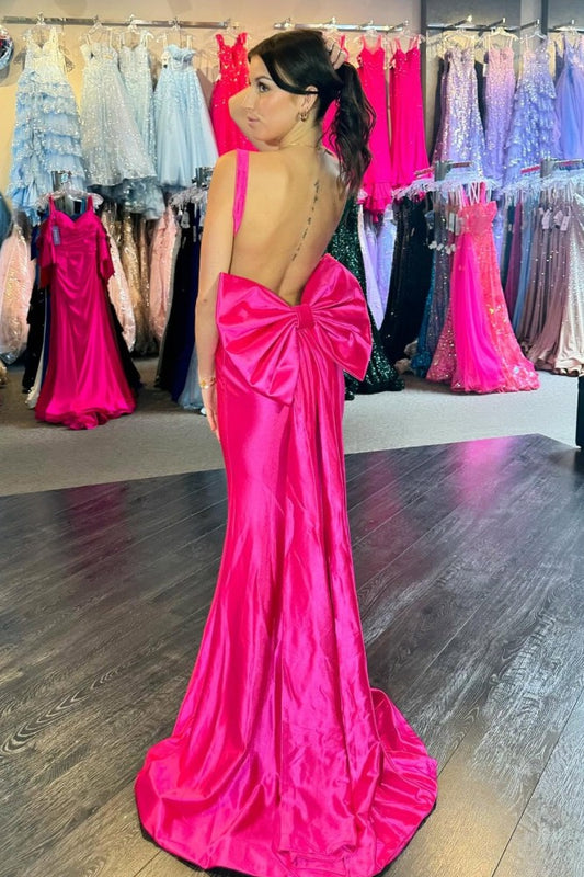 Cute Hot Pink Satin Prom Dress