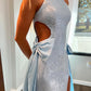 A Line Blue Waist-showing Prom Dress