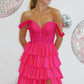 Off shoulder Pink Sweetheart Tiered Prom Dress