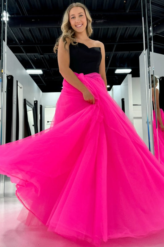 Cute Off-shoulder Pink and Black Prom Dress