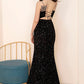 V Neck Black Sequins Prom Dress