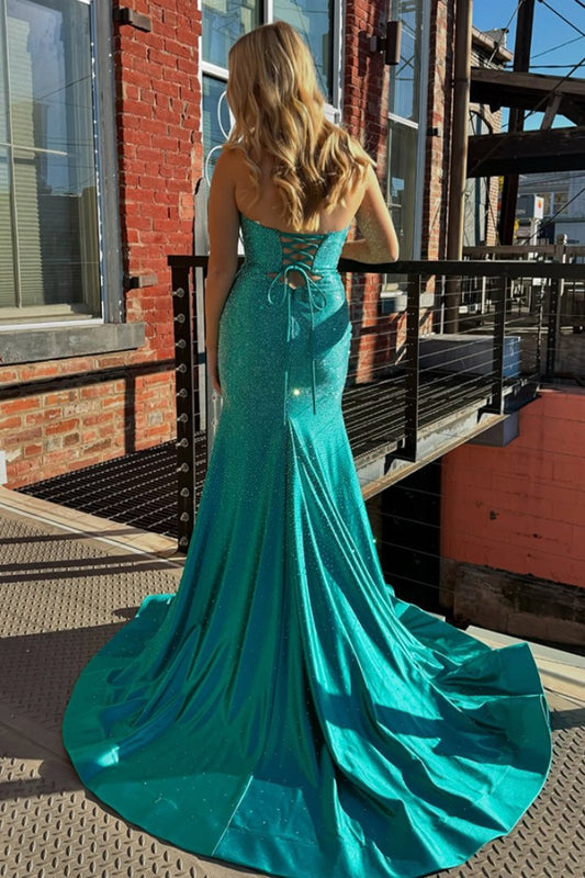 Mermaid Sweetheart Green Satin Prom Dress