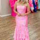 Mermaid Tiered Pink Satin Prom Dress