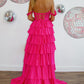 Off shoulder Pink Sweetheart Tiered Prom Dress