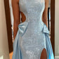 A Line Blue Waist-showing Prom Dress