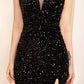 V Neck Black Sequins Prom Dress