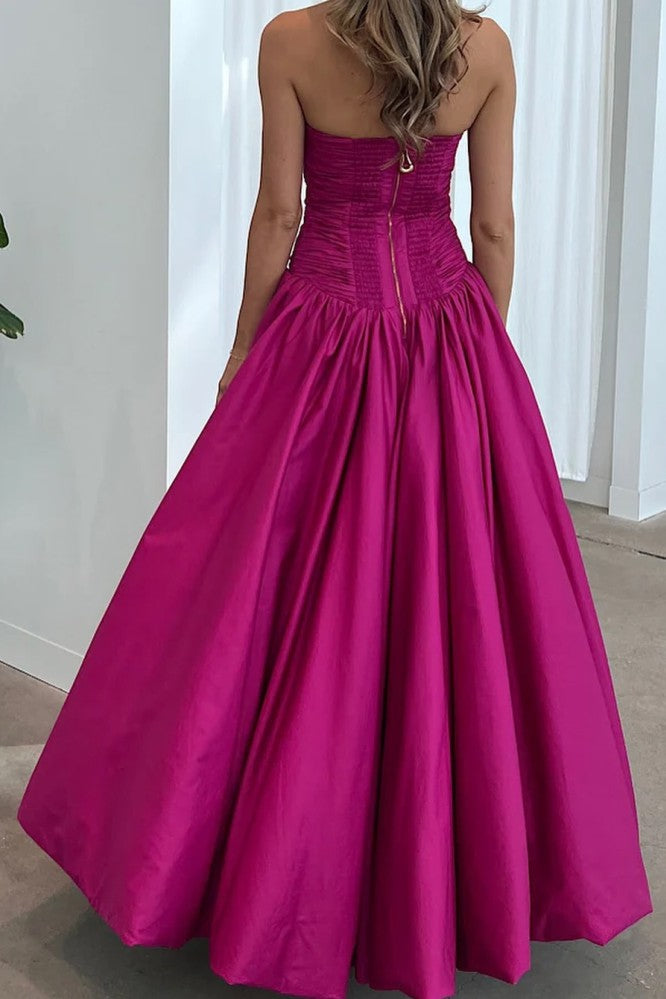 A line Magenta Long Prom Dress