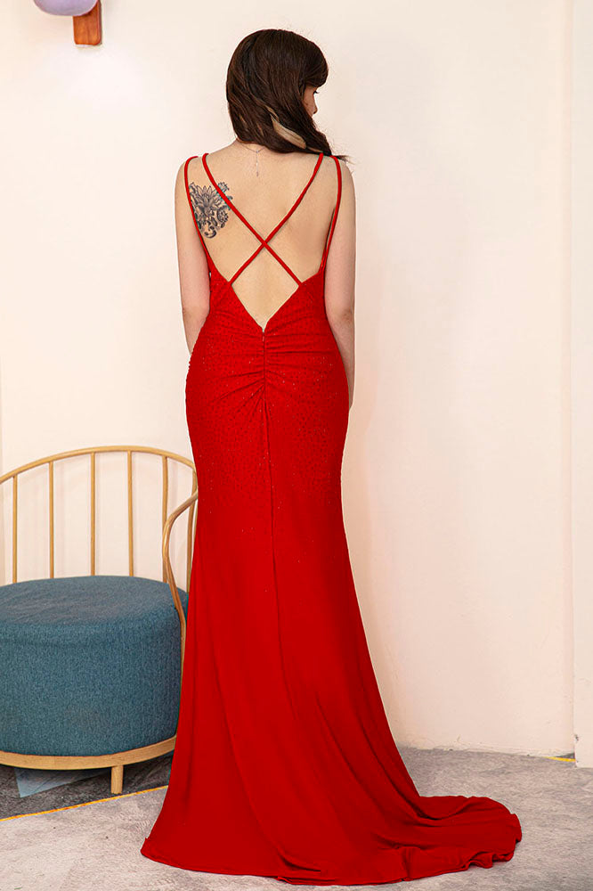 Mermaid Spaghetti Straps Red Prom Dress