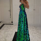 Sexy A line Green Glitter Sequins Prom Dress