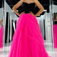 Cute Off-shoulder Pink and Black Prom Dress