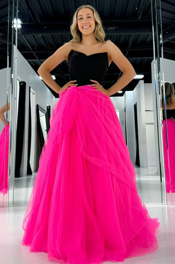 Cute Off-shoulder Pink and Black Prom Dress