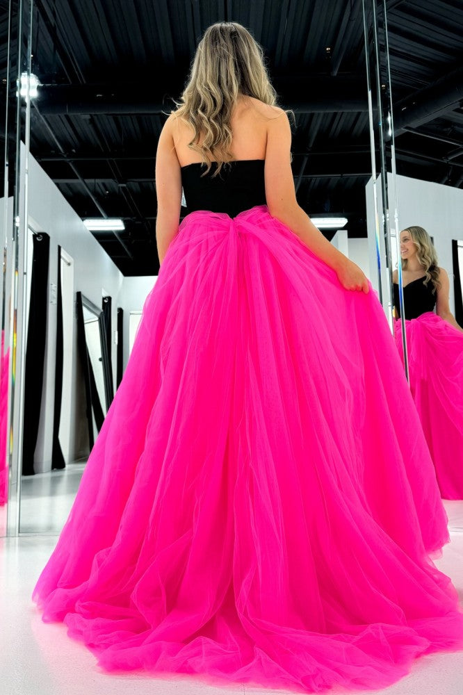 Cute Off-shoulder Pink and Black Prom Dress