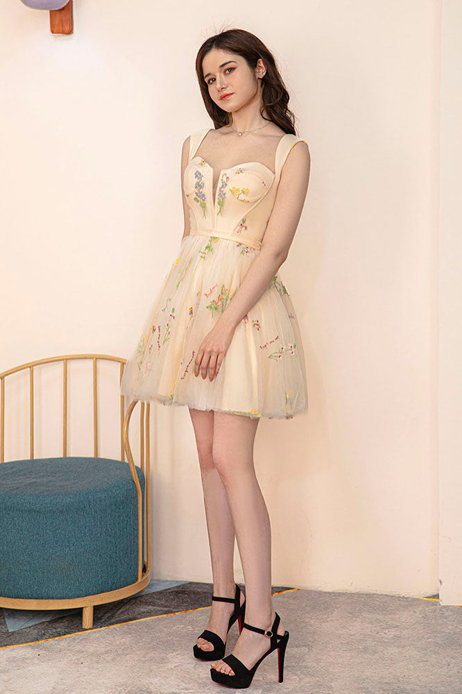 A-line Yellow Sweetheart Homecoming Dress