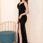 V Neck Black Sequins Prom Dress