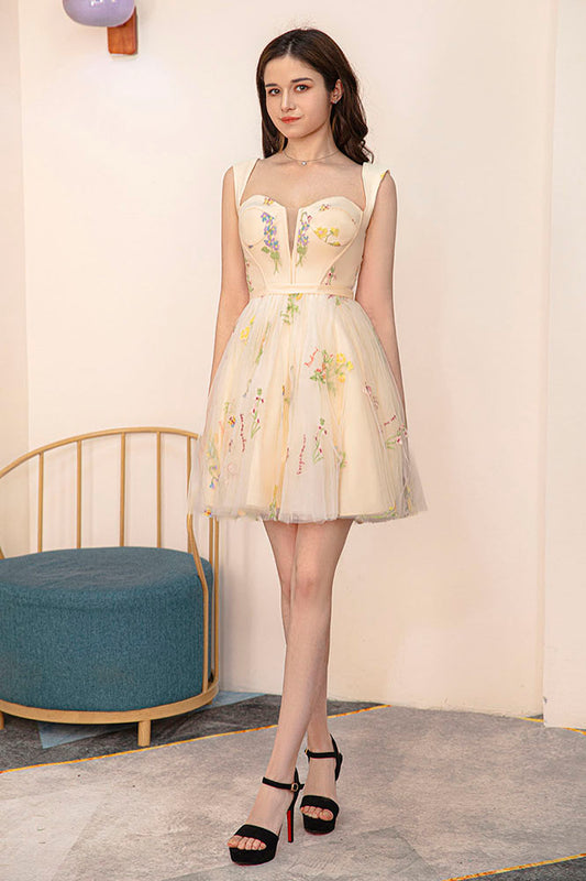 A-line Yellow Sweetheart Homecoming Dress