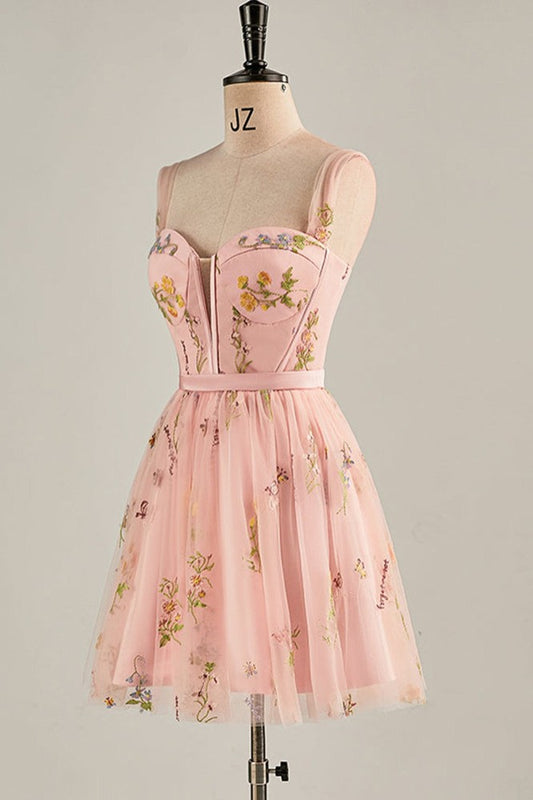 A-line Sweetheart Pink Homcoming Dress