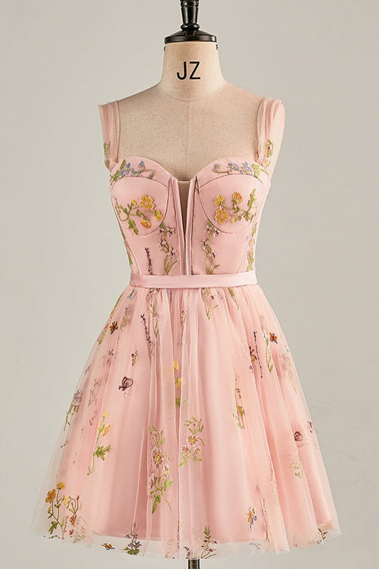 A-line Sweetheart Pink Homcoming Dress