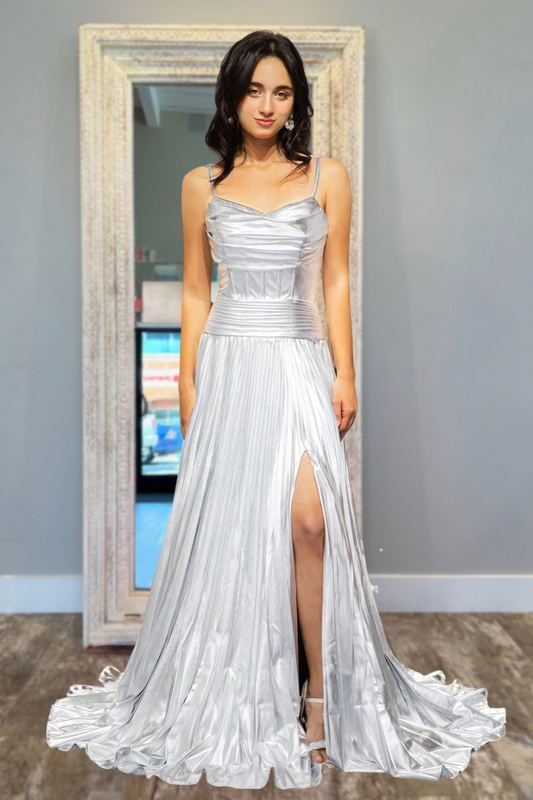 A Line Sliver Satin Prom Dress