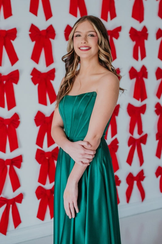 Sexy A line Green Satin Prom Dress