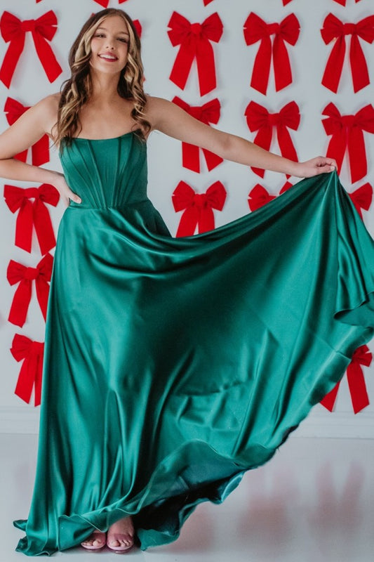 Sexy A line Green Satin Prom Dress