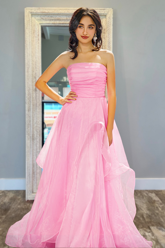 Strapless Pink Tulle Prom Dress