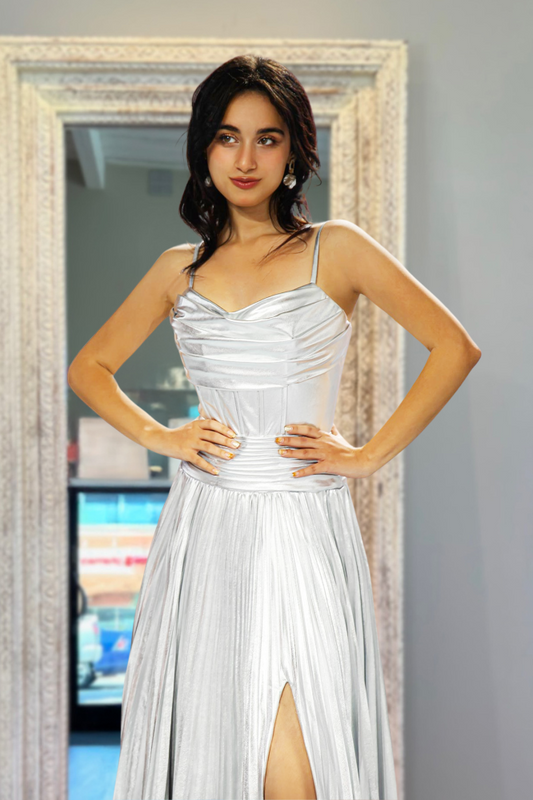 A Line Sliver Satin Prom Dress