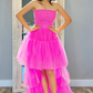 Strapless Pink Tiered Prom Dress