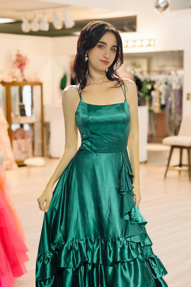 Sexy A Line Spaghetti Straps Satin Prom Dress