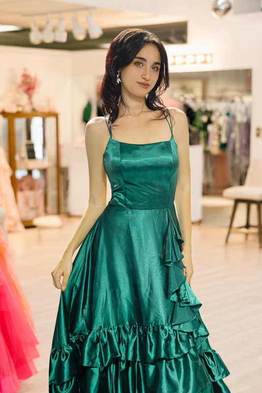 Sexy A Line Spaghetti Straps Satin Prom Dress