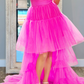 Strapless Pink Tiered Prom Dress