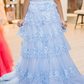 A Line Light Blue Ruffles Prom Dress