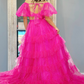 Strapless Two-Piece Hot Pink Tiered Prom Dress