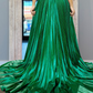 Sexy A Line Halter Green Satin Prom Dress