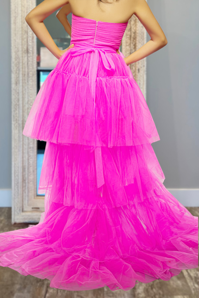 Strapless Pink Tiered Prom Dress