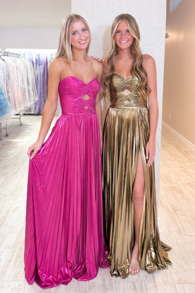 Sexy Hot Pink Sweetheart Satin Long Prom Dress